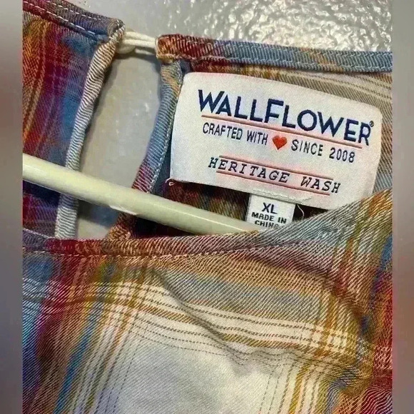 💚 Wallflower Juniors Plaid Top XL Elastic Waist Boho Western Fall - Picture 5 of 5